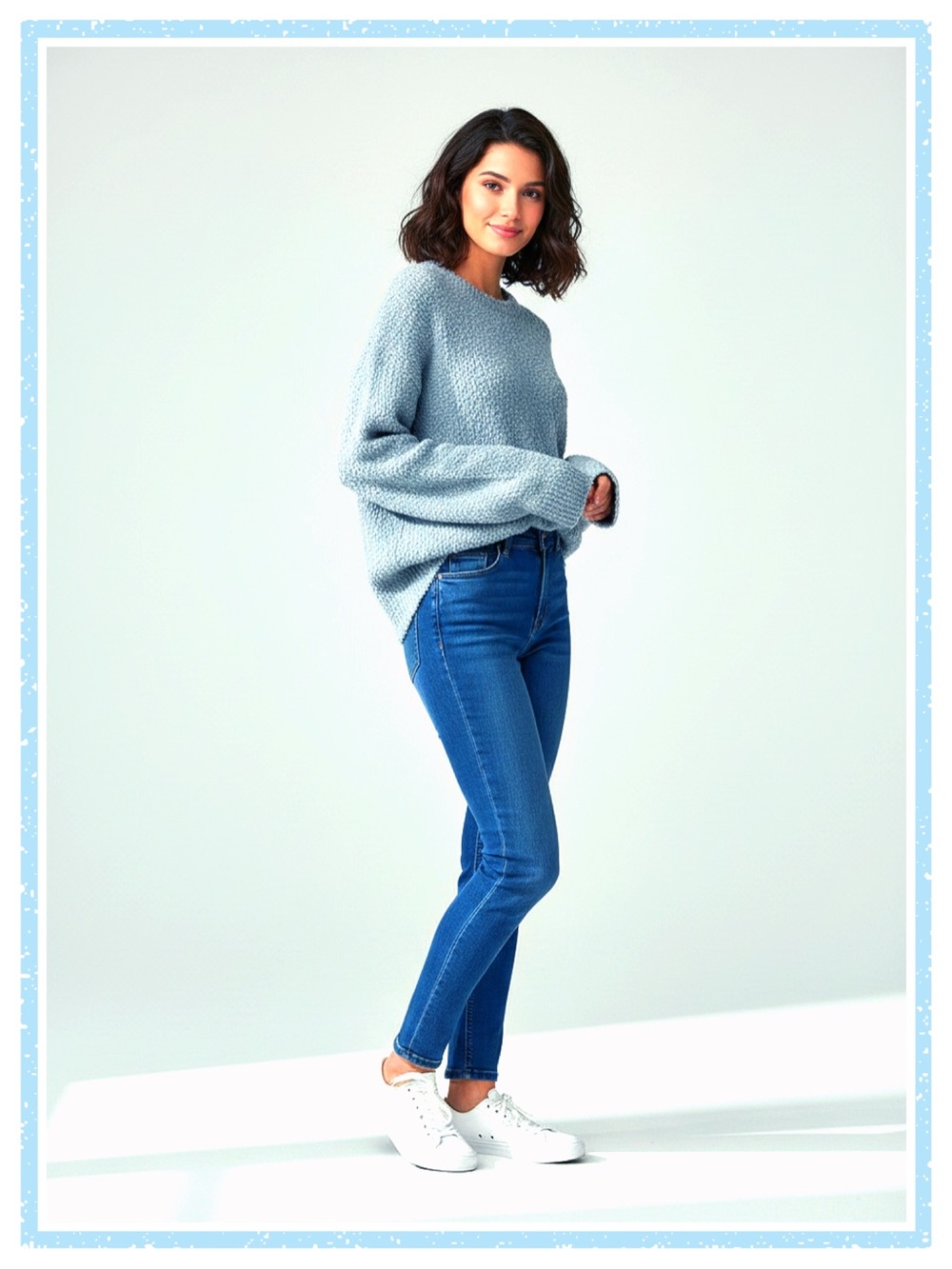 Oversized Cozy Crewneck Sweater in Light Blue 30" p2p, 29" length
